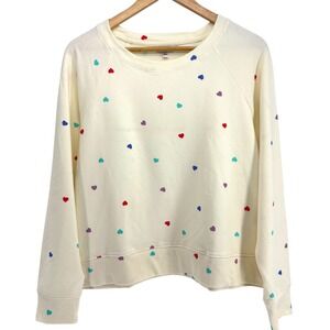WILDfox NEW Women L Oatmeal Hearts Cream Crew Neck Crop Sweatshirt Lounge Soft